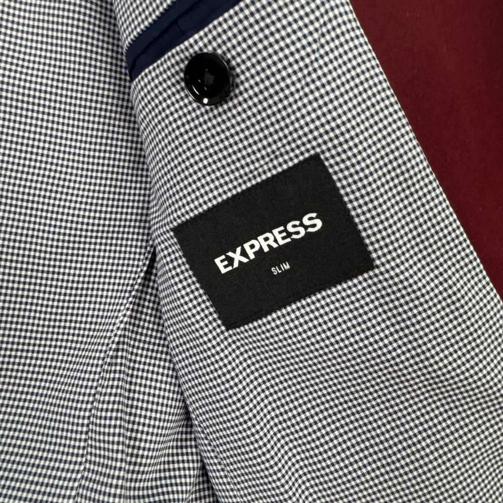 NEW EXPRESS Mens 36R Slim Fit Burgundy Red Blazer Jacket Suit Coat Casual Preppy - Picture 6 of 13